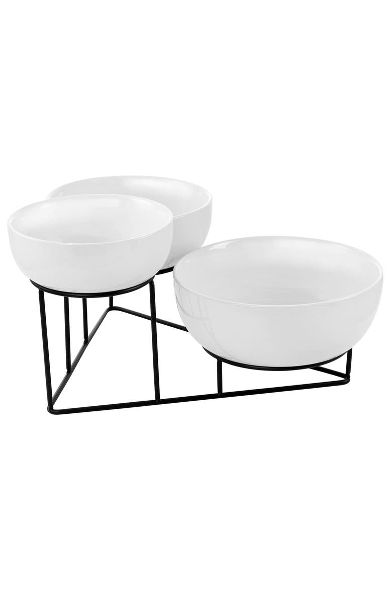 4 Piece Bowl Set with Metal Rack, Alternate, color, White