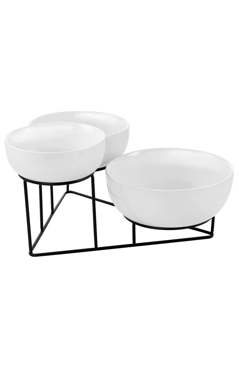 Gibson Elite 4 Piece Bowl Set with Metal Rack, Alternate, color, White