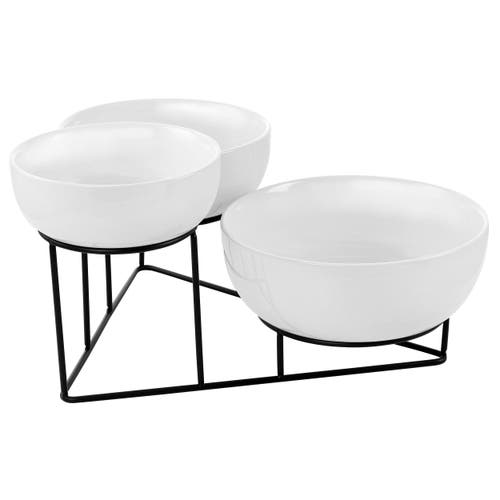 Gibson Elite 4 Piece Bowl Set With Metal Rack In White