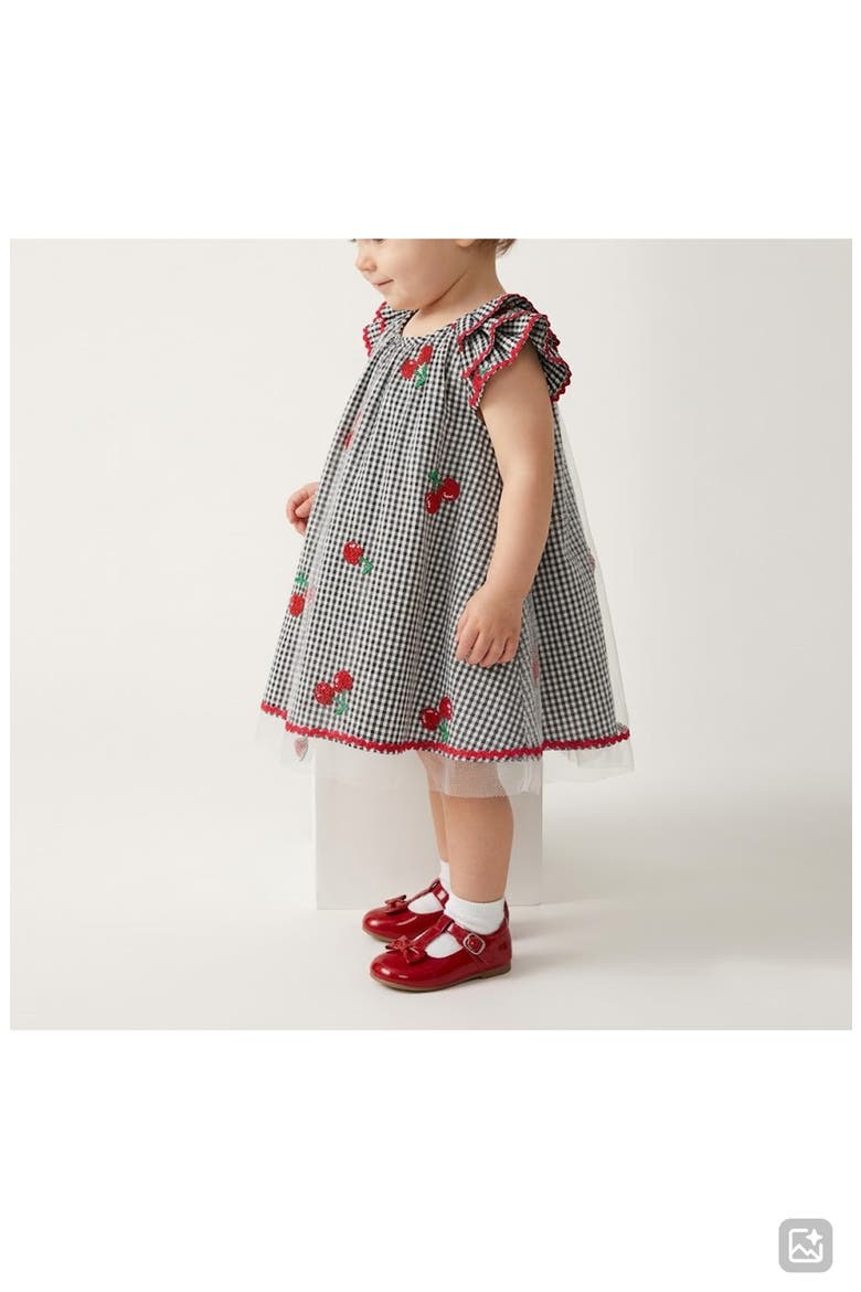 Kids' Iris Gingham & Cherry Dress, Alternate, color, BLACK/ WHITE