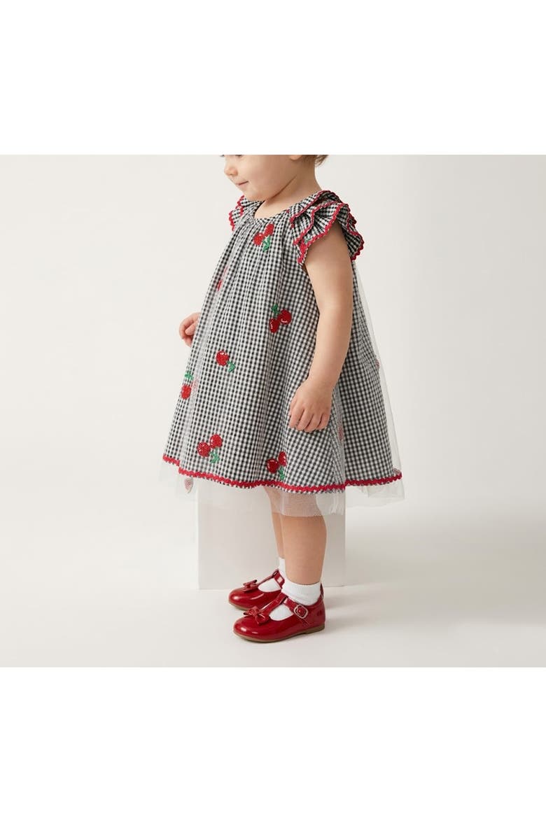 Pippa & Julie Kids' Iris Gingham & Cherry Dress, Alternate, color, Black/ White