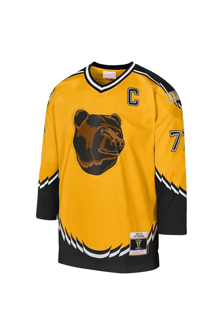 Youth Mitchell & Ness Ray Bourque Gold Boston Bruins 1996-97 Blue Line Captain Patch Player Jersey, Alternate, color, Gold