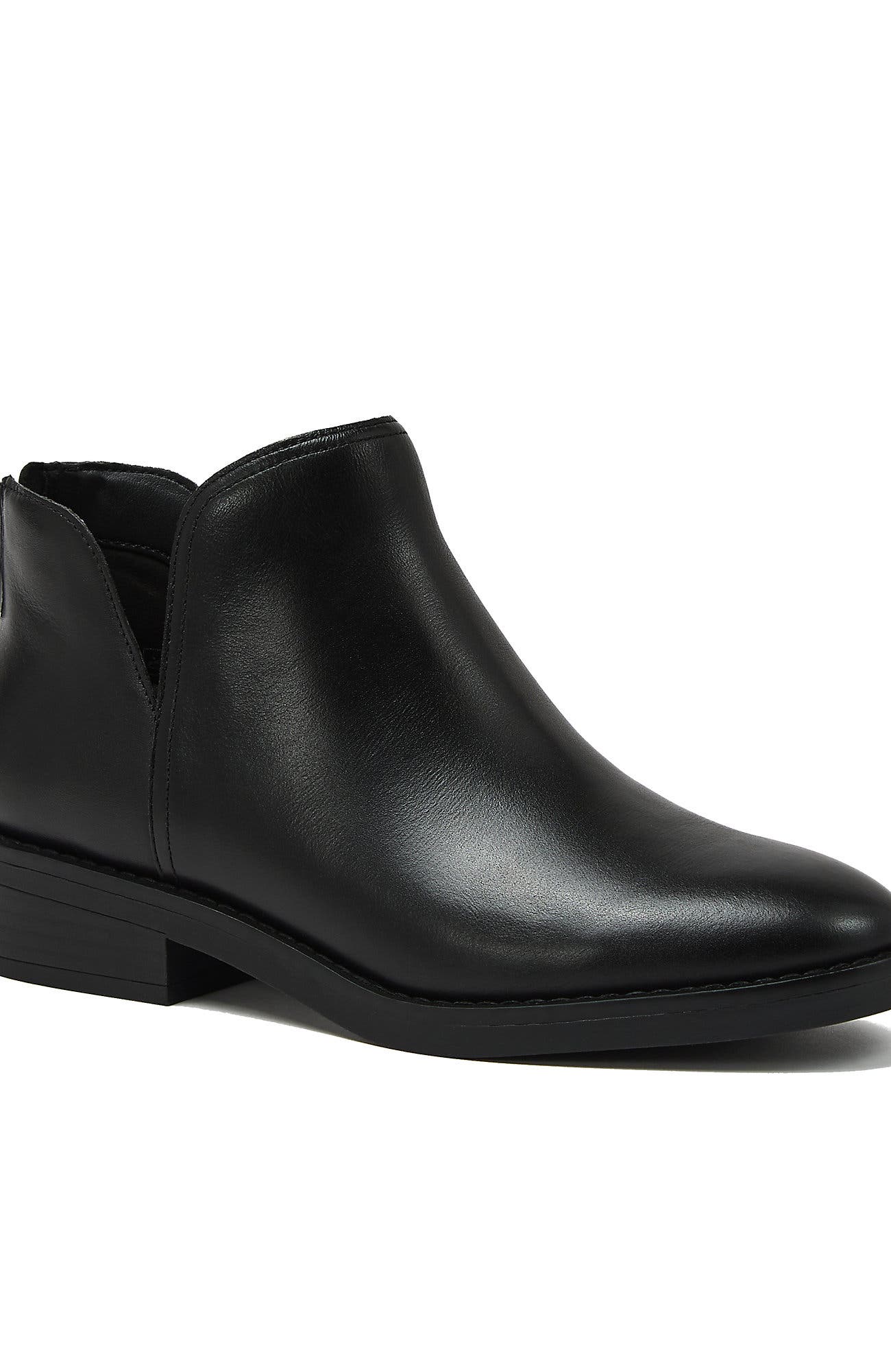 Lands' End Essential Zip Up Ankle Booties, Main, color, Black Leather