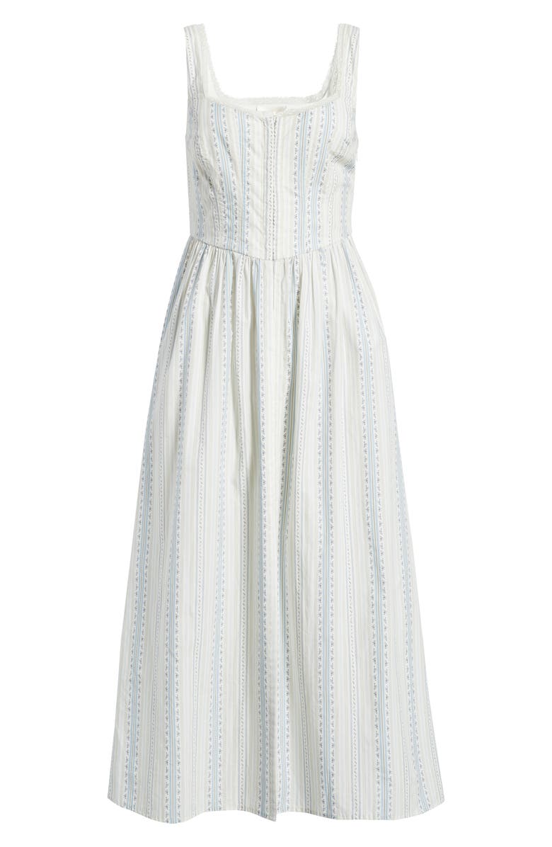 LoveShackFancy Majory Floral Stripe Cotton Dress, Alternate, color, Cinched Blue