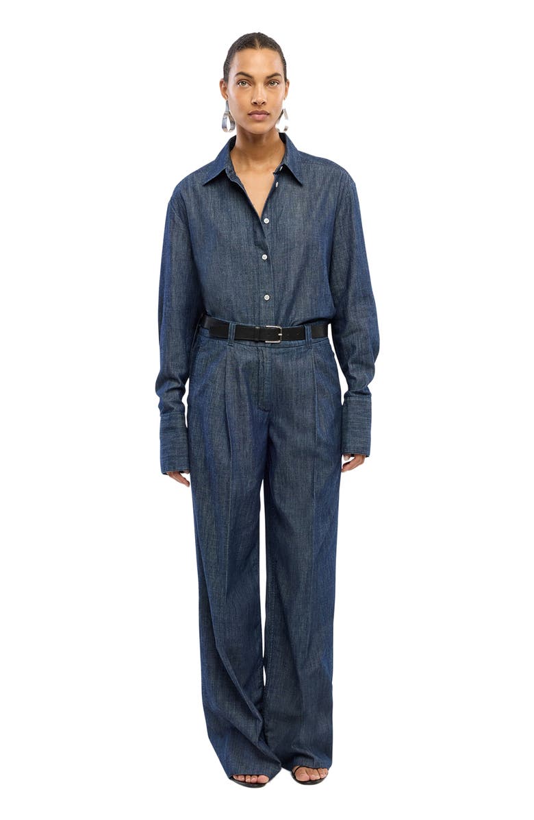 Another Tomorrow Chambray Relaxed Wide Leg Pant, Alternate, color, Dark Blue