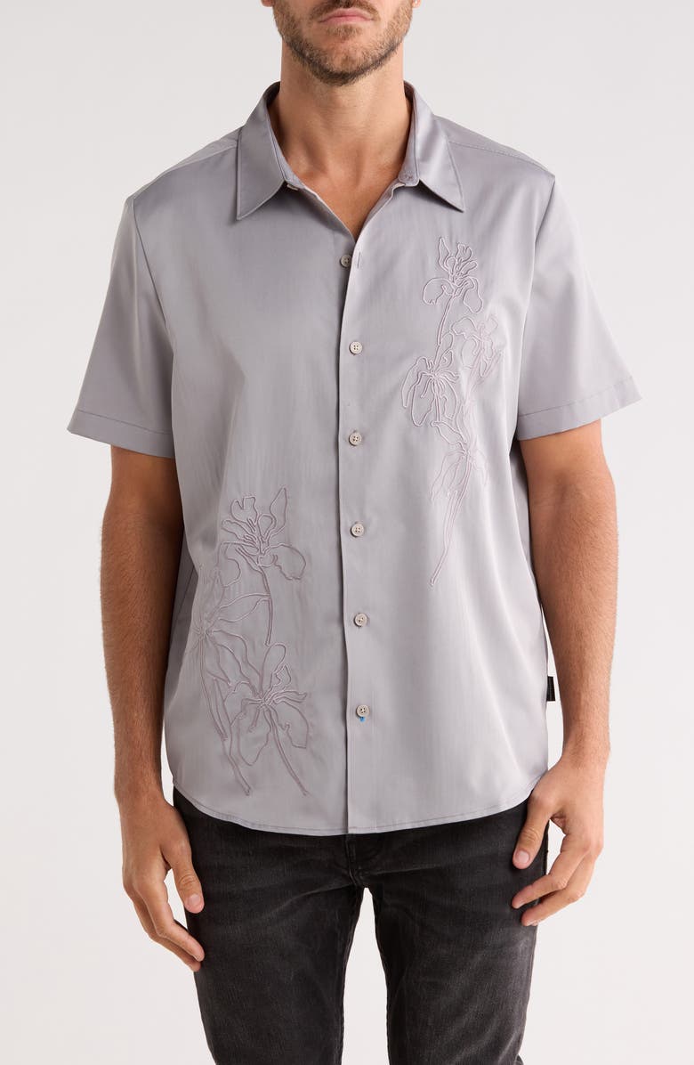 Scotch & Soda Floral Embroidered Short Sleeve Button-Up Shirt, Main, color,
