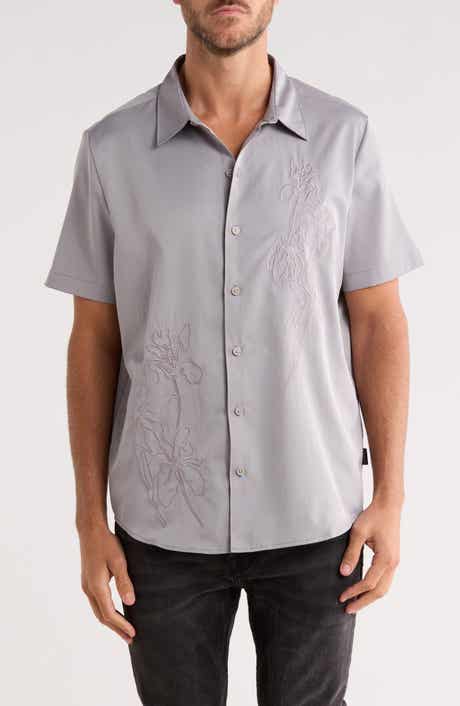 Scotch & Soda Floral Embroidered Short Sleeve Button-Up Shirt