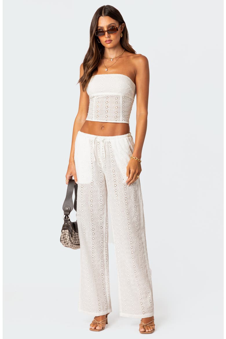 Lemon Eyelet Lace-Up Corset Crop Tube Top, Alternate, color, WHITE