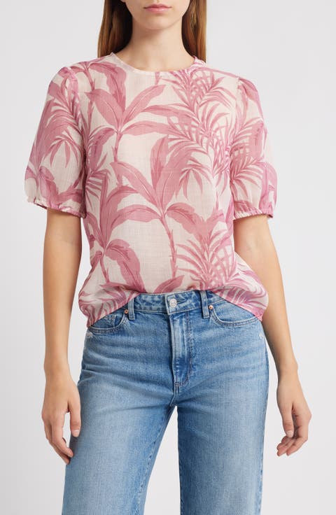 Palm Print Puff Sleeve Top