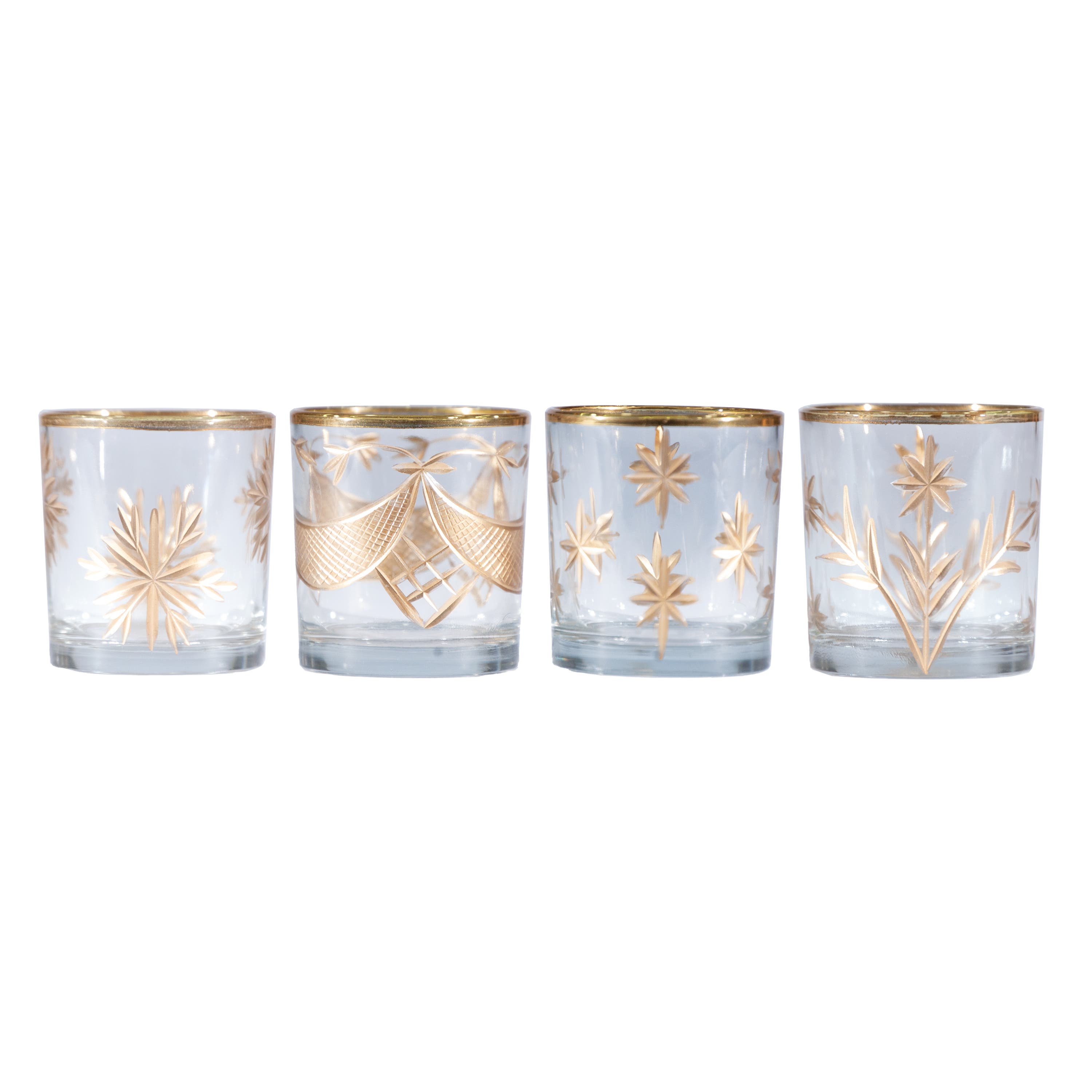 Olive Grove 4-Piece Hand-Painted Etched Glass Tealight/Votive Holder ...