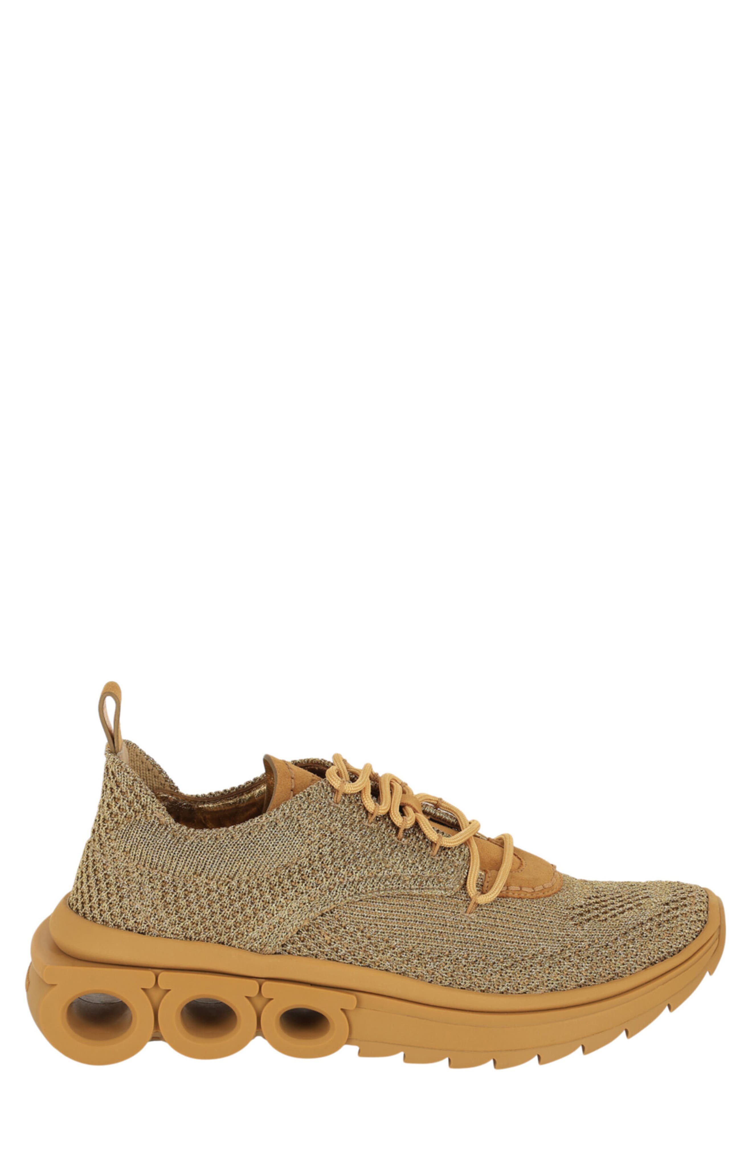 FERRAGAMO Nima Metallic Knit Sneaker, Alternate, color, Brown