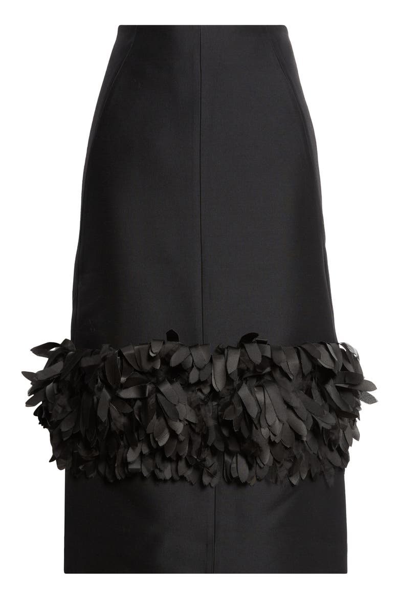 Petal Wool & Silk Midi Skirt, Alternate, color, BLACK