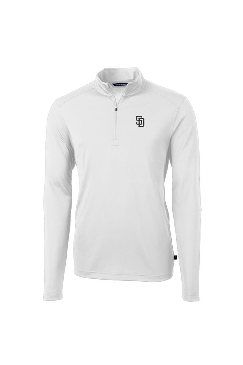 Men's Cutter & Buck White San Diego Padres Big & Tall Virtue Eco Pique Quarter-Zip Pullover Jacket, Main, color, White