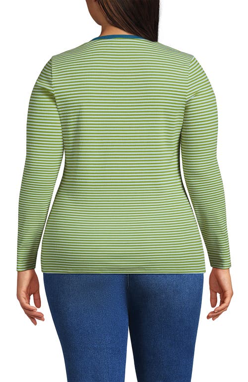 Lands' End Plus Size Long Sleeve Micro Rib T-shirt In Green