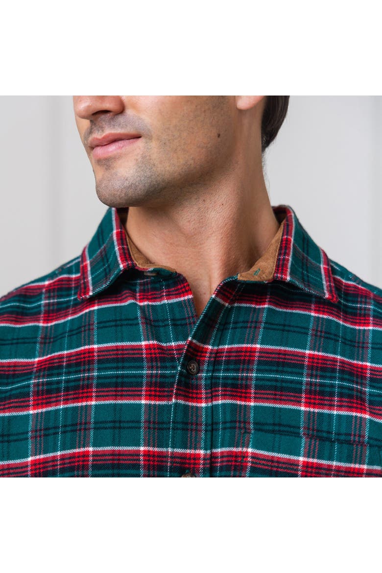 Men's Organic Flannel Shirt with Suede Detail, Alternate, color, Festive Green Plaid