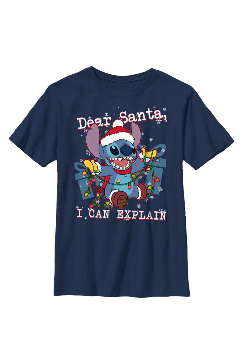 Boy's Lilo & Stitch Dear Santa, I Can Explain  Graphic T-Shirt, Main, color, Navy Blue