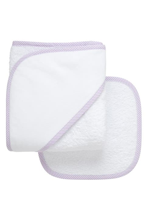 Seersucker Stripe Trim Hooded Towel & Washcloth Set (Baby & Toddler)
