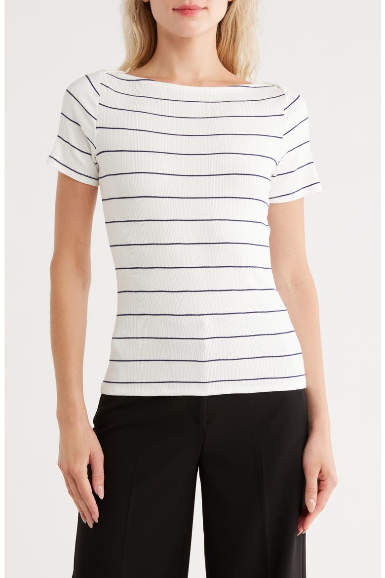 Stripe Boat Neck Short Sleeve Top, Main, color, BONE/ ECLIPSE