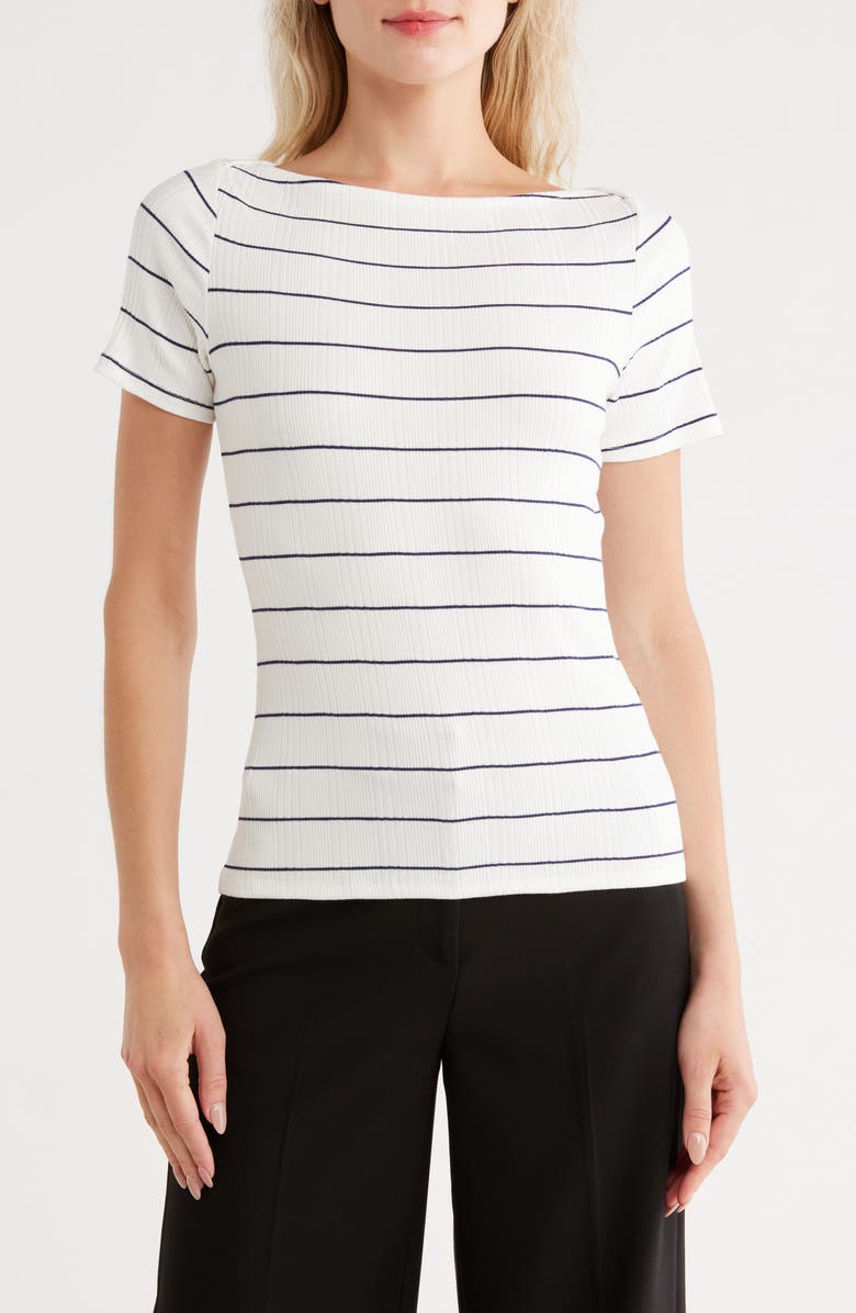 CYRUS Stripe Boat Neck Short Sleeve Top, Main, color, Bone/ Eclipse
