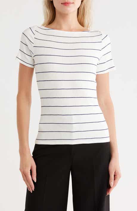 CYRUS Stripe Boat Neck Short Sleeve Top