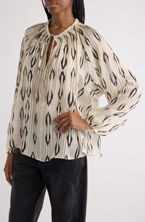 Shop Isabel Marant Syra Ikat Print Peasant Top In Ecru/black