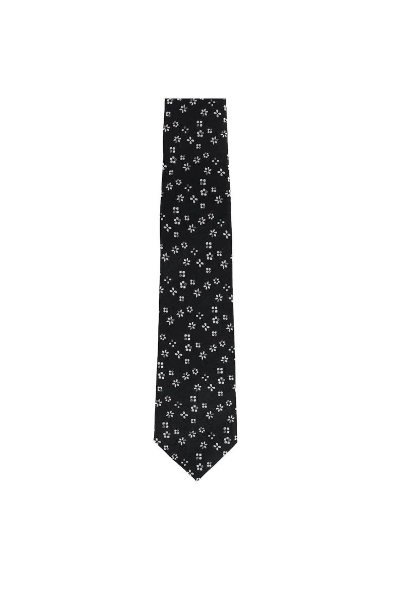 Tudor Daisy and Vine Silk Business Necktie, Alternate, color, Black with White Daises