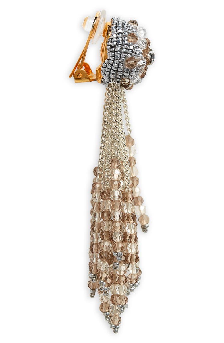 Oscar de la Renta Chain Cluster Beaded Clip Earrings, Alternate, color,