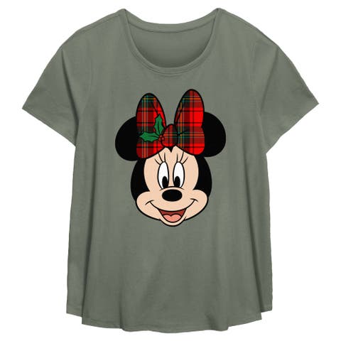 Women's Mickey & Friends Christmas Minnie Plaid Bow  Graphic T-Shirt
