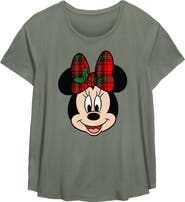 Mickey & Friends Women's Mickey & Friends Christmas Minnie Plaid Bow  Graphic T-Shirt