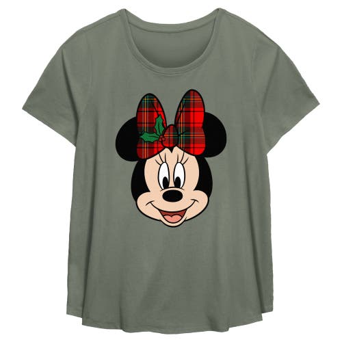 Mickey & Friends Christmas Minnie Plaid Bow Graphic T-shirt In Green