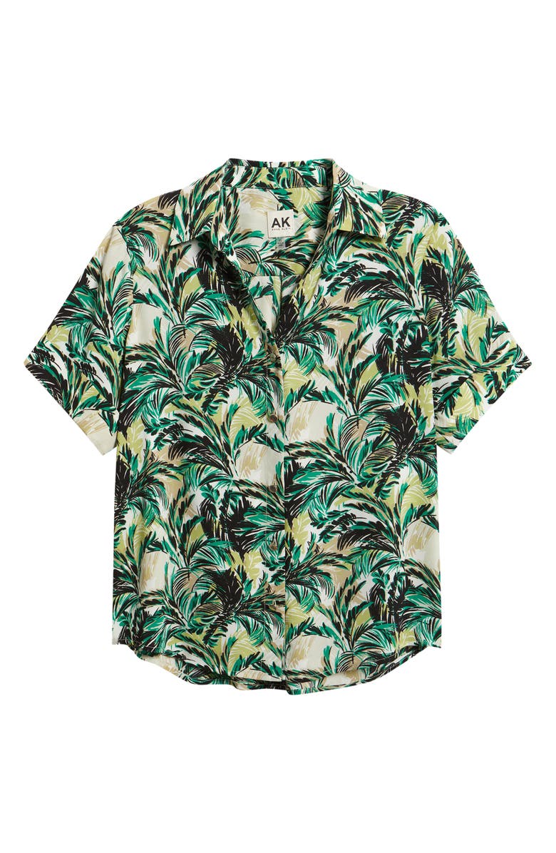 AK ANNE KLEIN Tropical Print Short Sleeve Button-Up Shirt, Alternate, color, 
