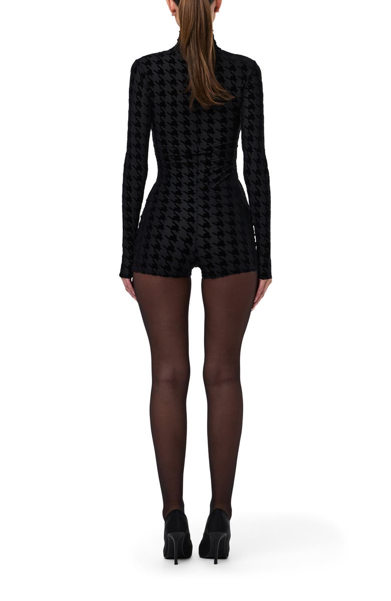 Naked Wardrobe Burnout Mock Neck Long Sleeve Romper, Alternate, color, Black Houndstooth