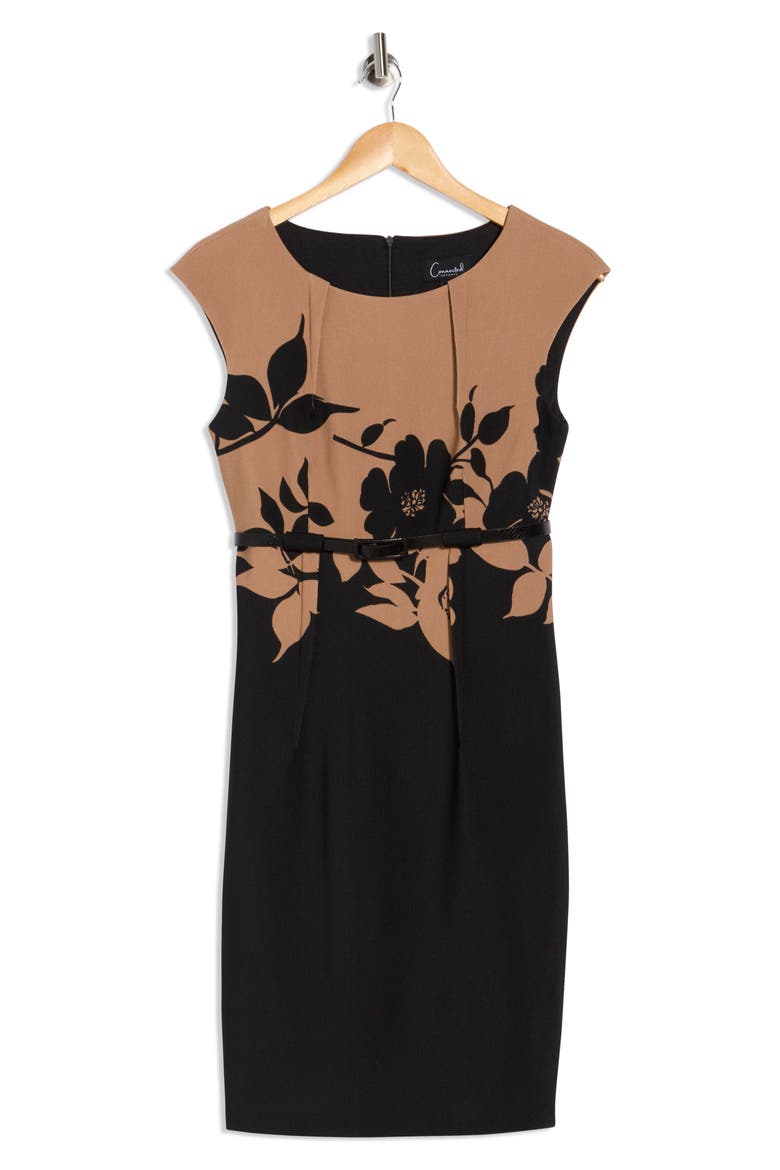 Belted Sheath Dress, Alternate, color, BLACK/ GOLD
