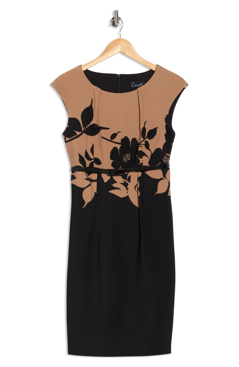 Connected Apparel Belted Sheath Dress, Alternate, color, Black/ Gold