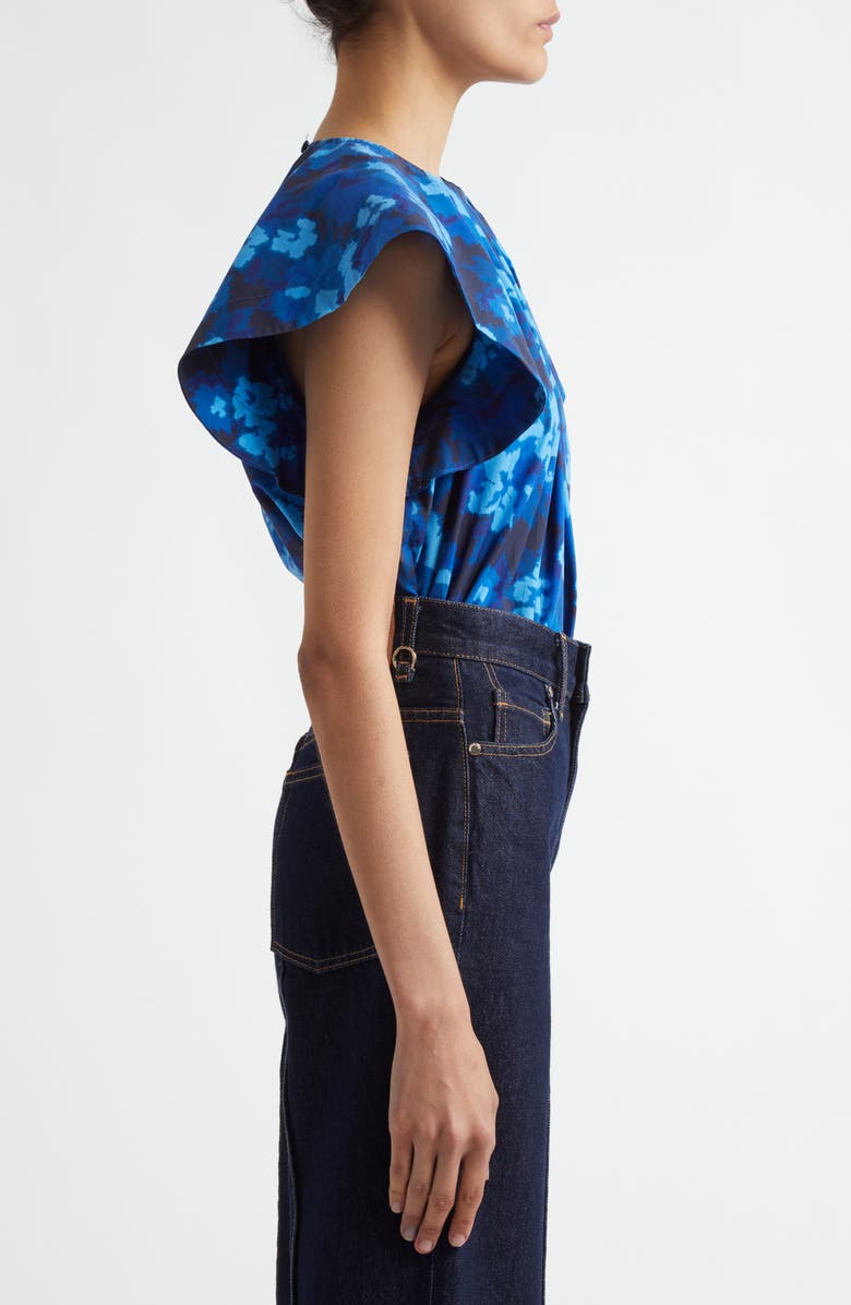 Ulla Johnson Rumi Print Flutter Sleeve Top, Alternate, color, Azure