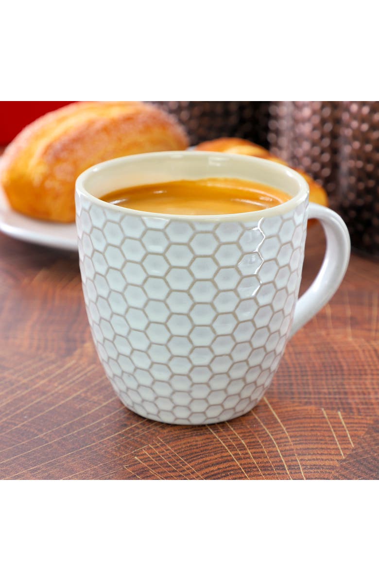 Elama Honeycomb 6 Piece 15 Ounce Mug Set, Alternate, color, White