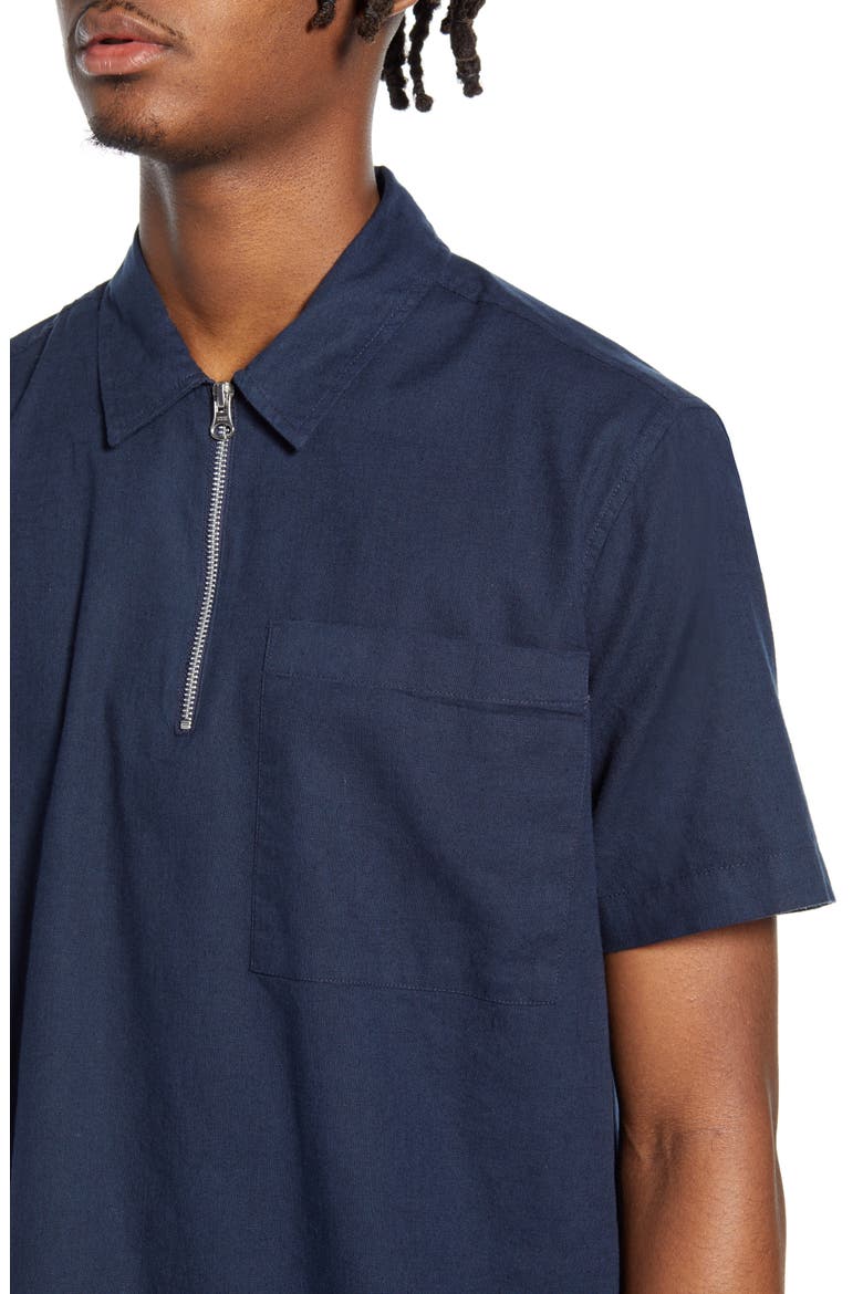 Classic Fit Short Sleeve Quarter Zip Popover Shirt, Alternate, color, NAVY BLUE