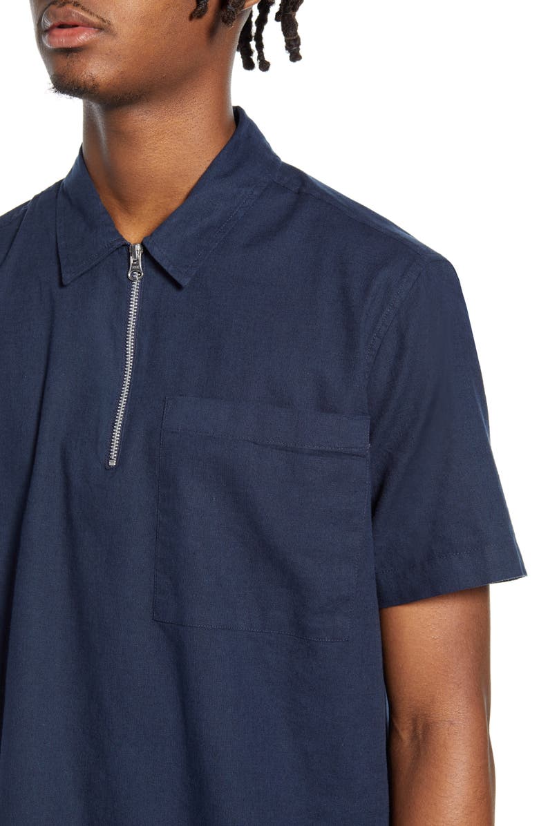 Topman Classic Fit Short Sleeve Quarter Zip Popover Shirt, Alternate, color, 