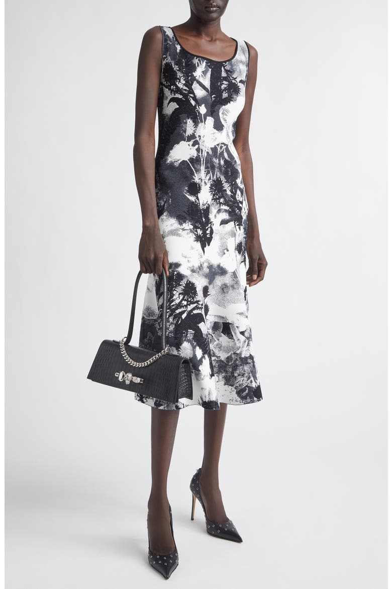 Floral Jacquard Midi Sweater Dress, Alternate, color, IVORY/ BLACK