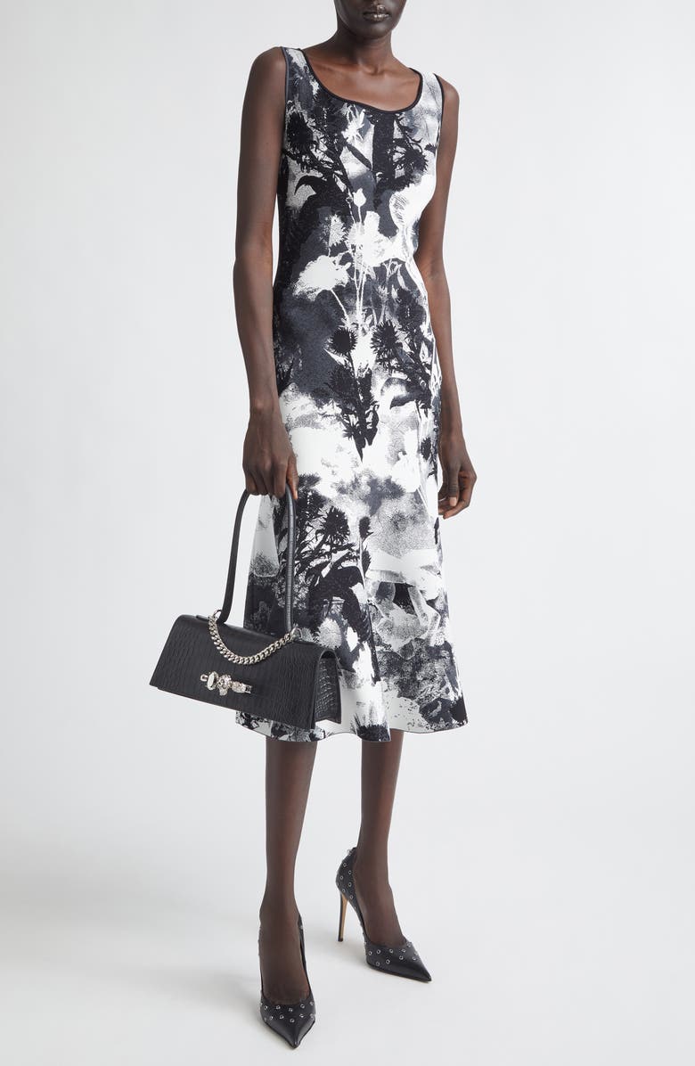 McQueen Floral Jacquard Midi Sweater Dress, Alternate, color, Ivory/ Black