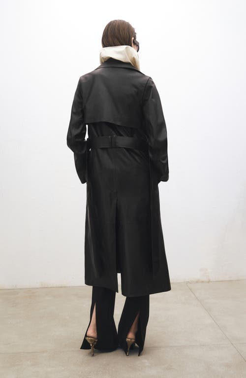 Mango Leather Trench Coat In Black