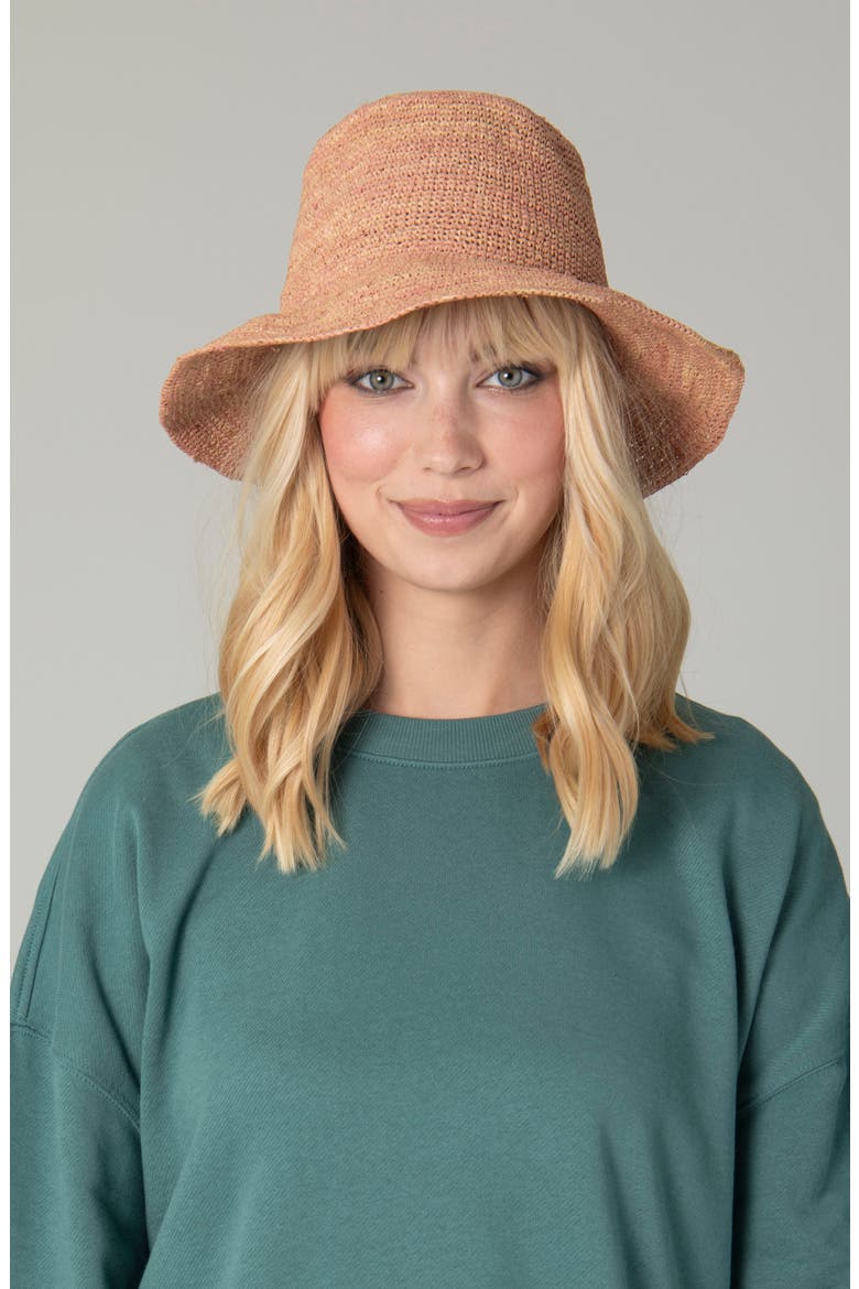 Weekend Straw Bucket Hat, Alternate, color, CORAL