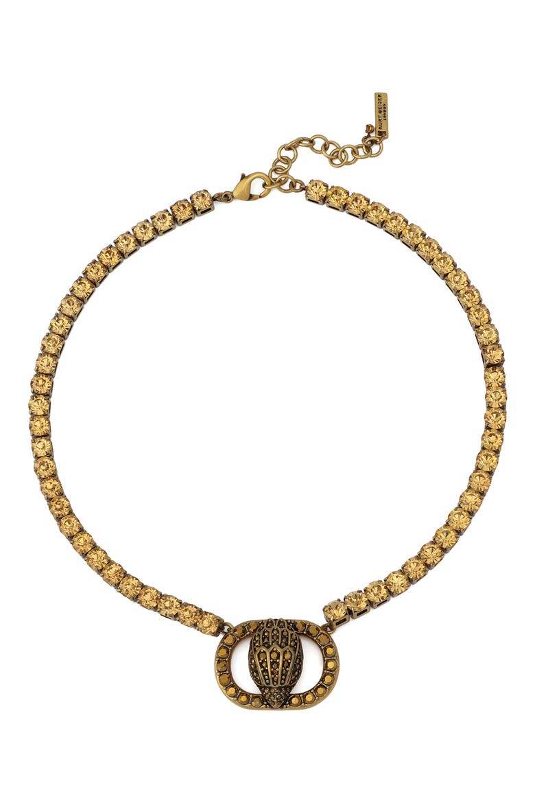 Chelsea Eagle Head Tennis Necklace, Main, color, BRASS