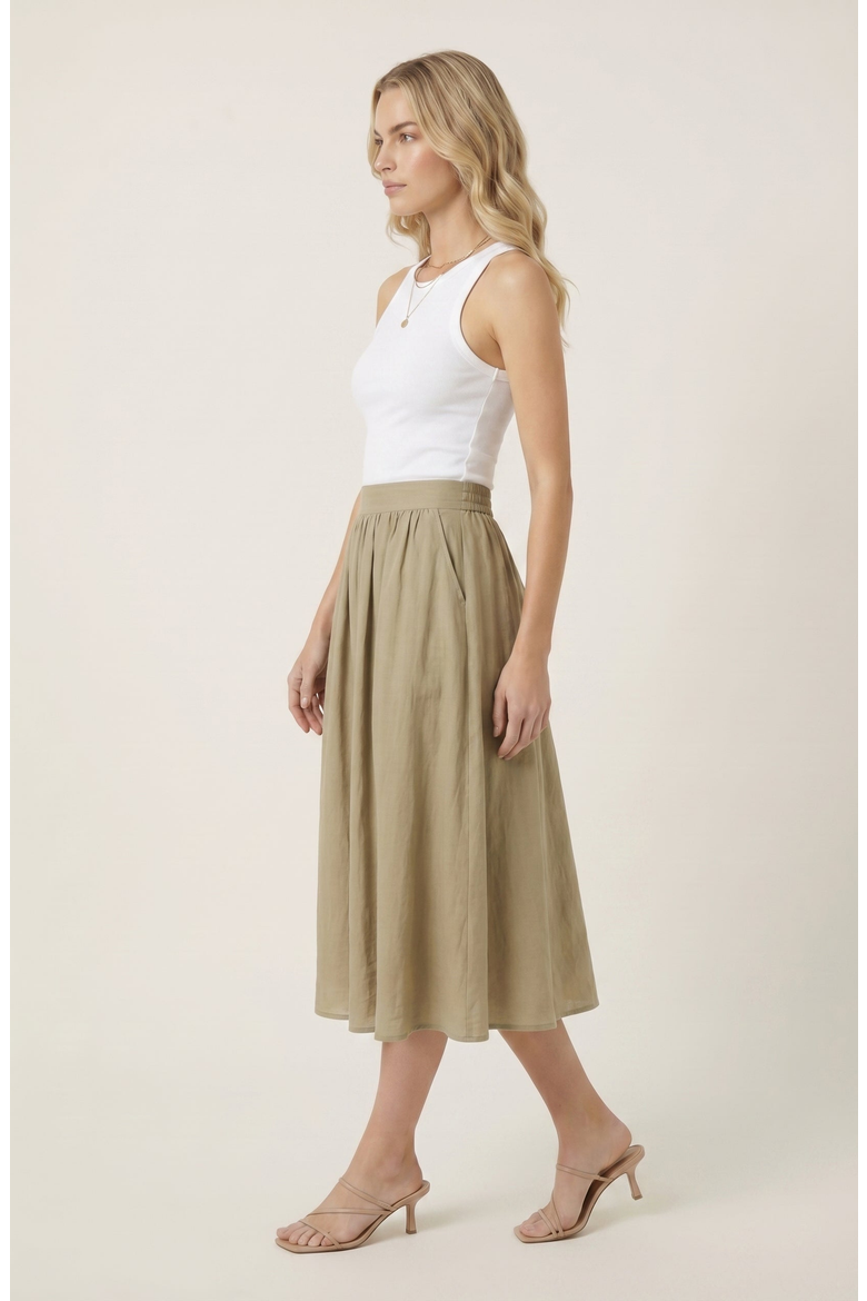Flowy Midi A Line Skirt, Alternate, color, Green