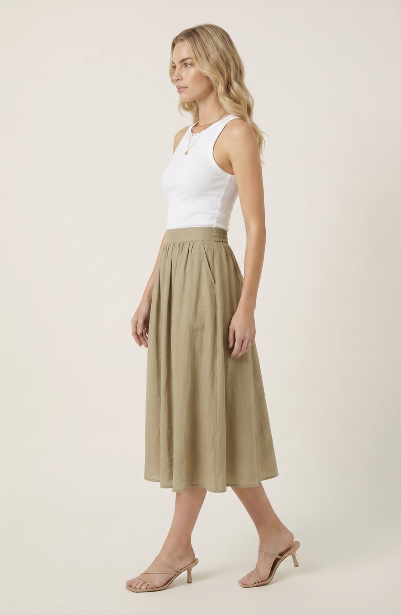 Modenaire Flowy Midi A Line Skirt, Alternate, color, Green