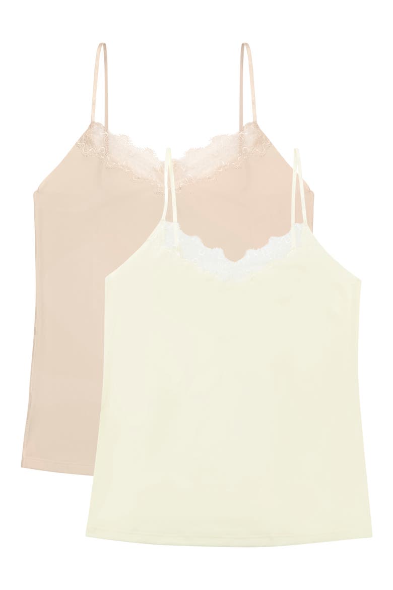 2-Pack Soft Seamless Camisoles with Lace, Main, color, WINTER WHITE/ SMOKE GREY