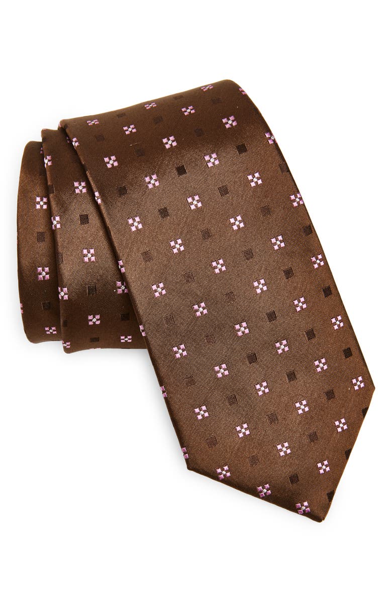 Duchamp Medallion Silk Tie, Main, color, Brown