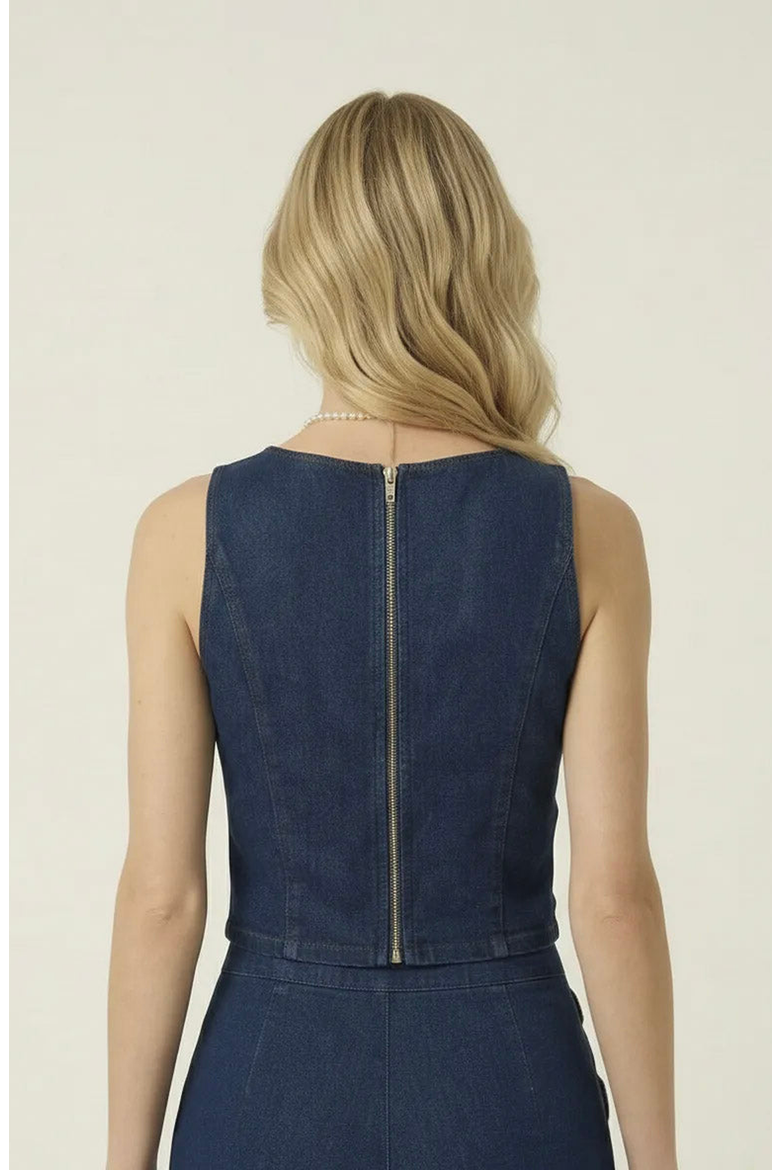 Denim Vest and Wide Leg Pants Set, Alternate, color, Navy