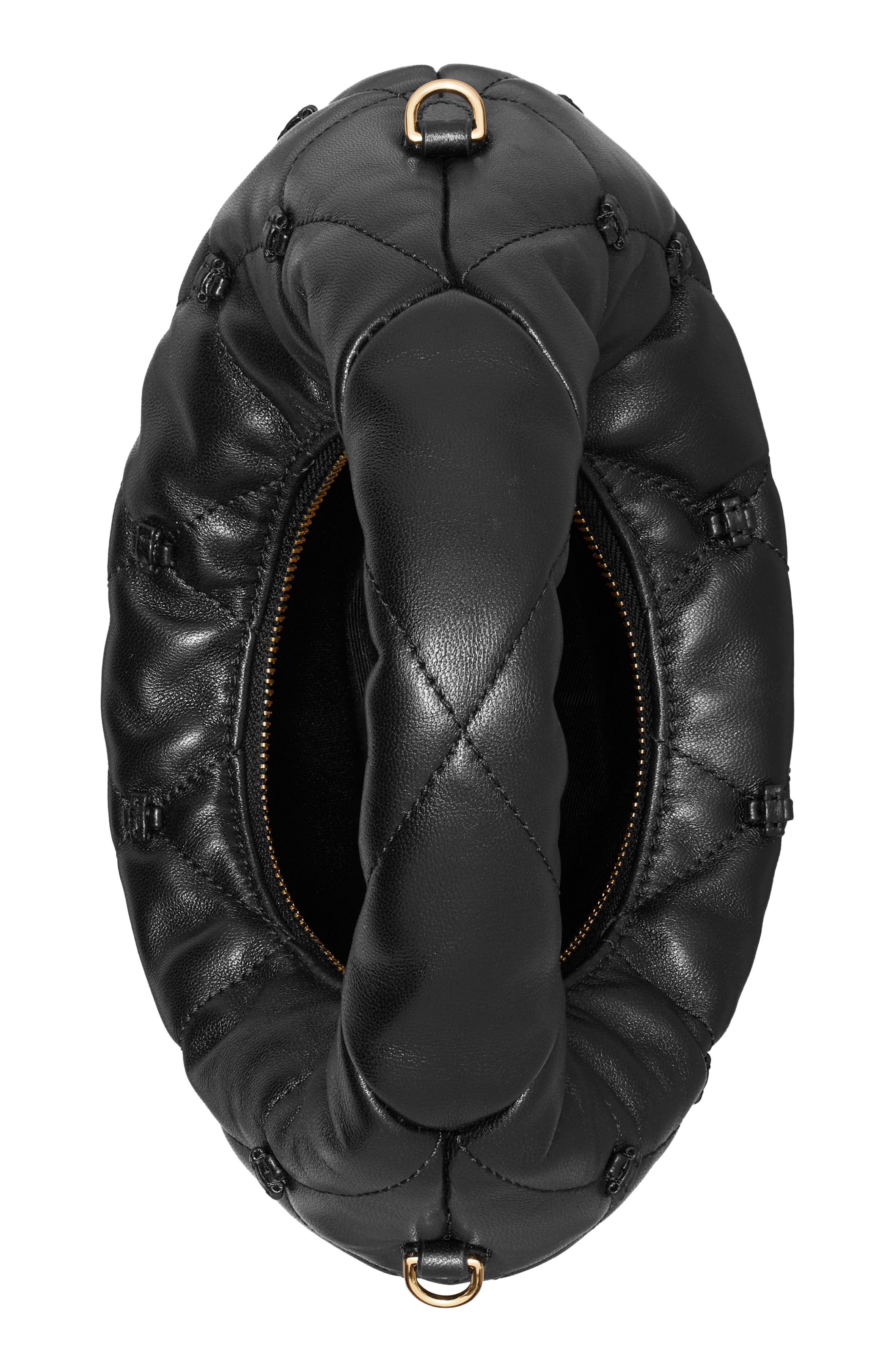 Bunny Knot Leather Crescent Bag, Alternate, color, BLACK