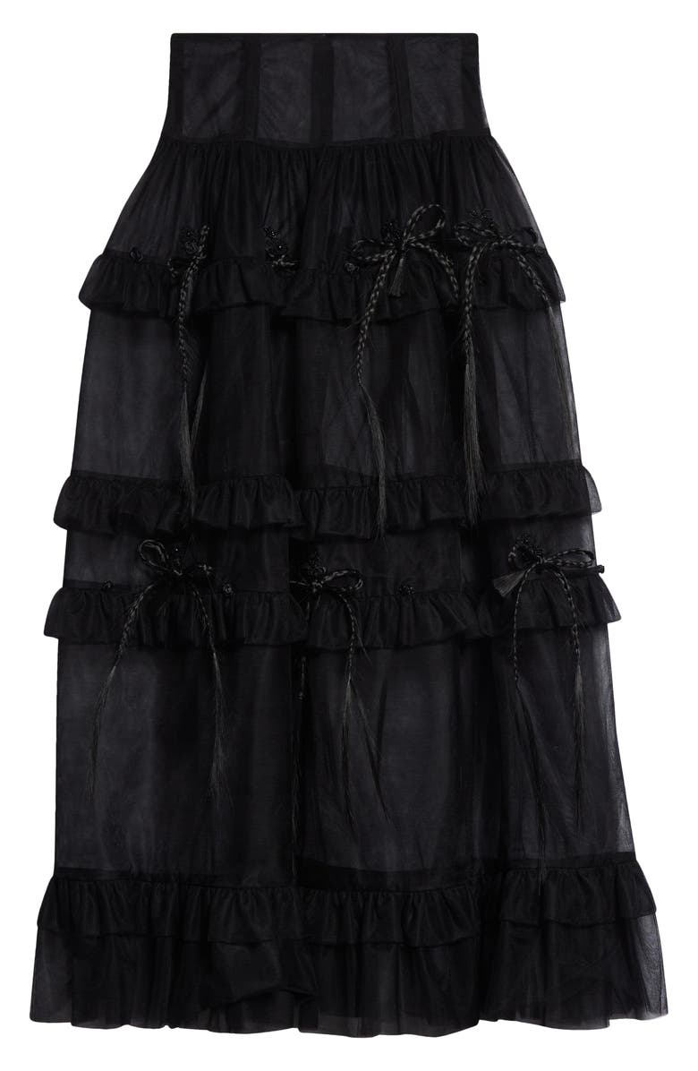 Meruert Tolegen Corset Waist Tiered Maxi Skirt with Faux Hair Bows, Alternate, color, 